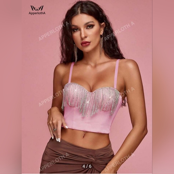 ✨️Any 3 for $15✨️ SHEIN Small Festival Pink Rhinestone Bustier Top - Picture 11 of 13